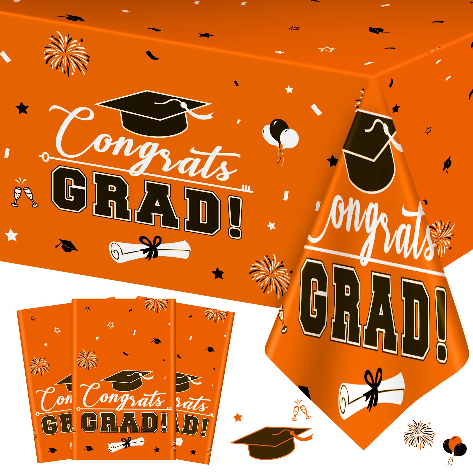 3 Pcs Graduation Tablecloth - Congrats Grad Table Cloth for Class of 2026, Disposable Plastic Rectangle Grad Table Cover for Graduation Party