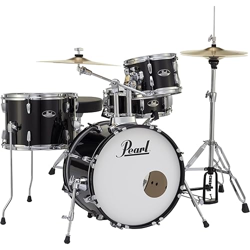 Pearl Roadshow Drum Set 4-Piece Complete Kit with Cymbals and Stands, Jet Black (RS584C/C31)