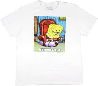 Nickelodeon Mens Spongebob Squarepants Funny Meme Stay in Distressed Graphic Tee Adult Short Sleeve T-Shirt