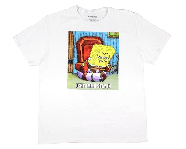 Nickelodeon Men's Spongebob Squarepants Funny Meme Stay in Distressed Graphic Tee Adult Short Sleeve T-Shirt - 3X - Stay in Meme