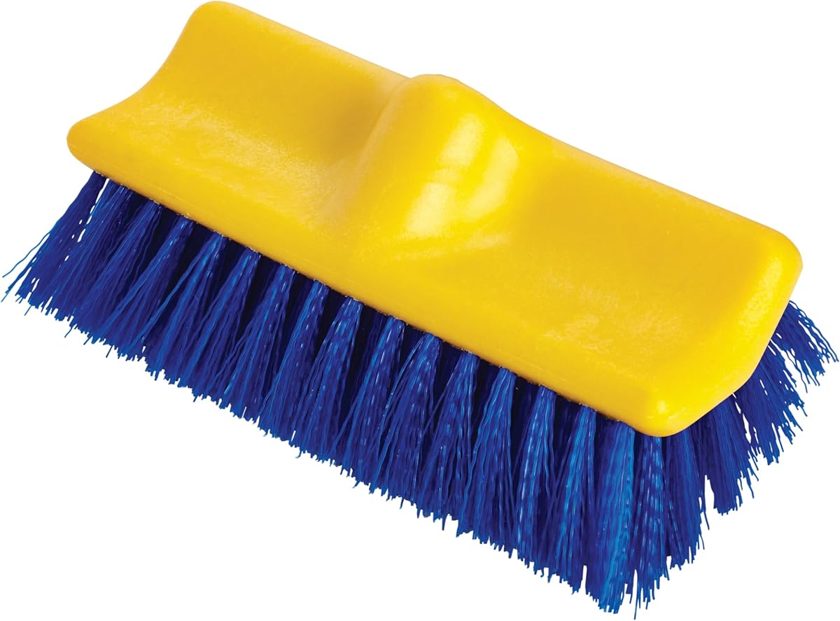 Rubbermaid Commercial Products Synthetic-Fill Wash Brush Head for Broom 10-Inch Blue Indoor/Outdoor Scrub Brush for Cleaning Bathroom/Bathtub/Shower/Garage/Patio/Tile Floors