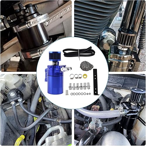 Miniatura 7 de Tanque universal de aceite para atrapar la lata, separador de aceite de aluminio con filtro de respiradero de 10.1 fl oz (azul)