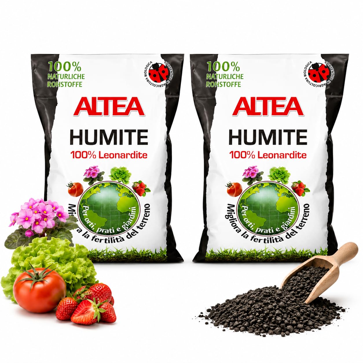 Altea Humite - Leonardita 100% para césped, huerto y jardín, mejora la fertilidad del suelo, ácido húmico y ácido fúlvico, saco de 5 kg (2) | Fertilizante para huerto, césped y jardín, mejora la fertilidad del suelo, 68% de materia orgánica, con ácidos hú