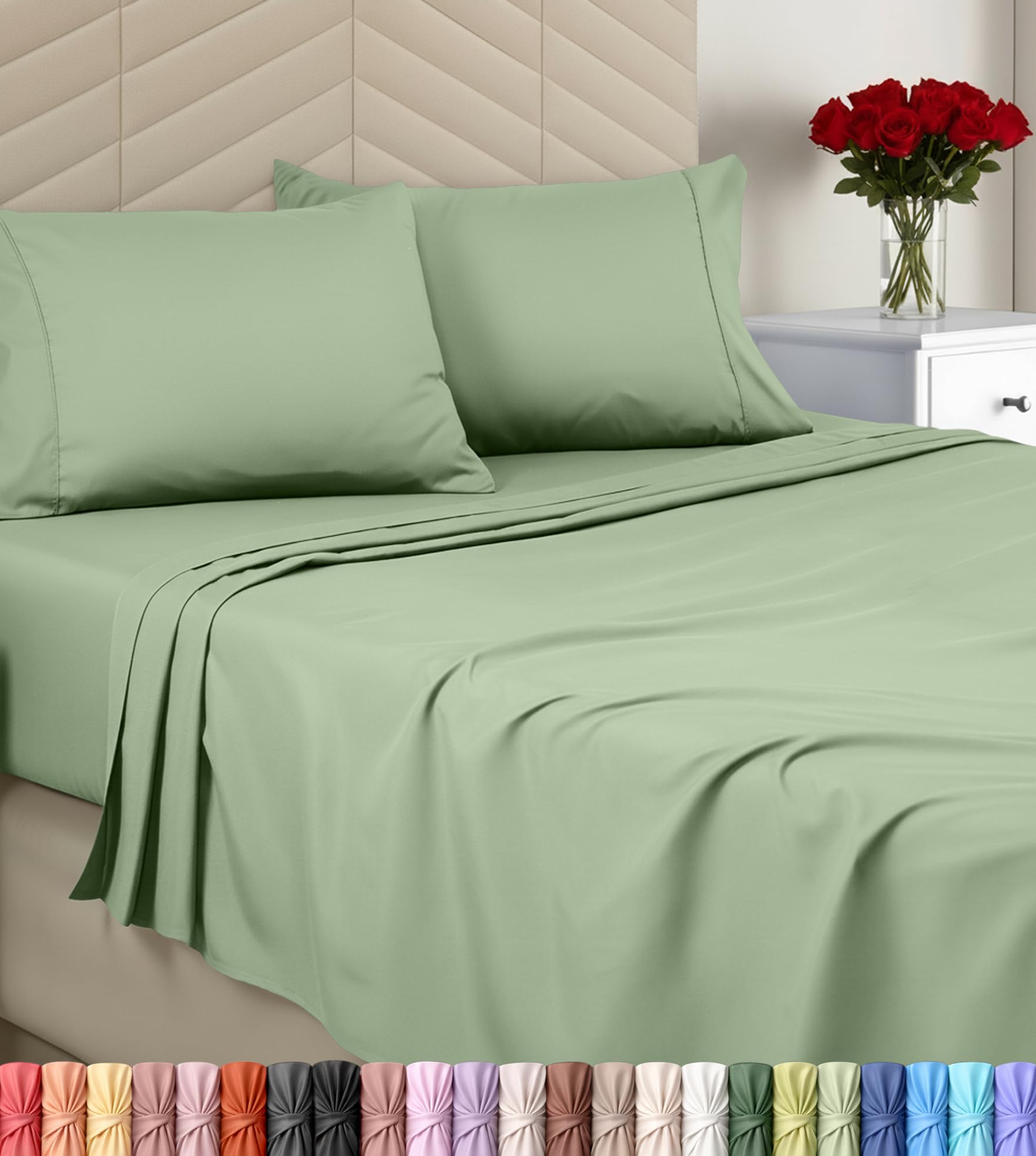 Utopia Bedding Queen Sheet Set - Brushed Microfiber - Soft Bed Sheets for Queen Size Bed Set - Includes 1 Fitted, 1 Flat, & 2 Pillow Cases - Deep Pocket (Sage)