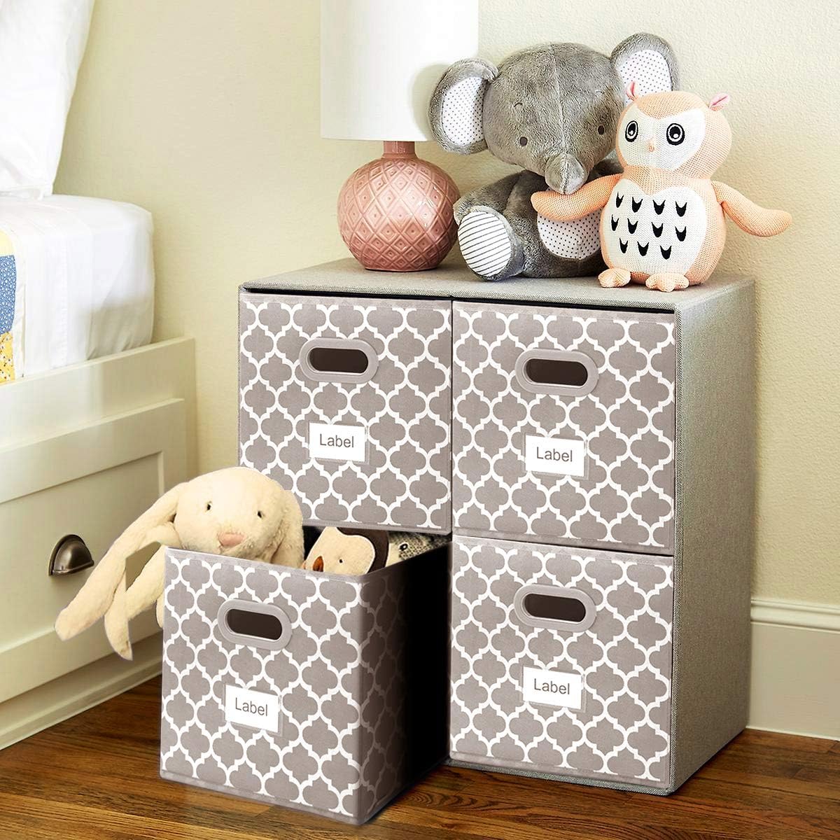 homyfort 13 Inch Cube Storage Organizer Bins-Foldable Fabric storage Cubes Bin Container Box with 2 Plastic Handles for Boys,Girls,Nusery,Clothes,Pantry Closet,Shelf,Kids Room Set of 4 (Light Coffee)