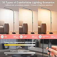 Vista 4 de Modern LED Floor Lamp for Reading in Black, Bright 12W Dimmable Standing Light with Adjustable Gooseneck, 3 Color Temperatures, for Living Room