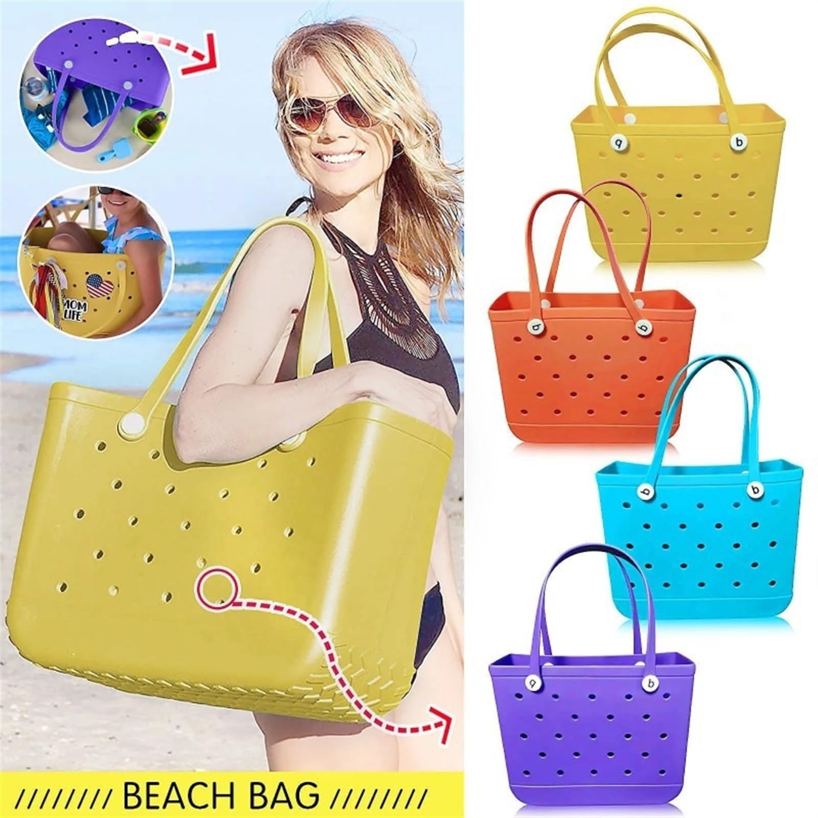Bolsa Playa, Bolso Playa Mujer Cesta de playa extragrande con arena, bolsa de viaje impermeable, bolso de mano a prueba de arena, bolsa de almacenamiento multiusos for deportes de piscina y barco(Red)