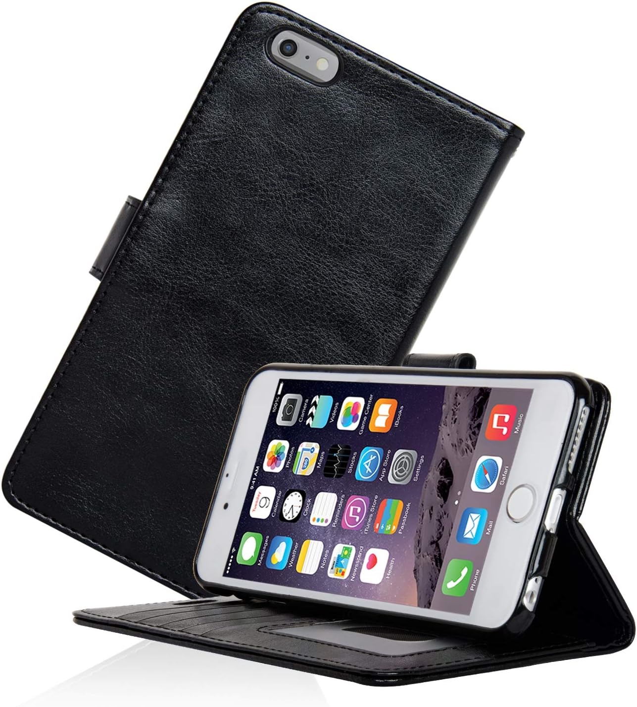 Navor Protective Flip Wallet Case Compatible for iPhone 6S Plus & iPhone 6 Plus [5.5 inch] - Black (IP6PBK)