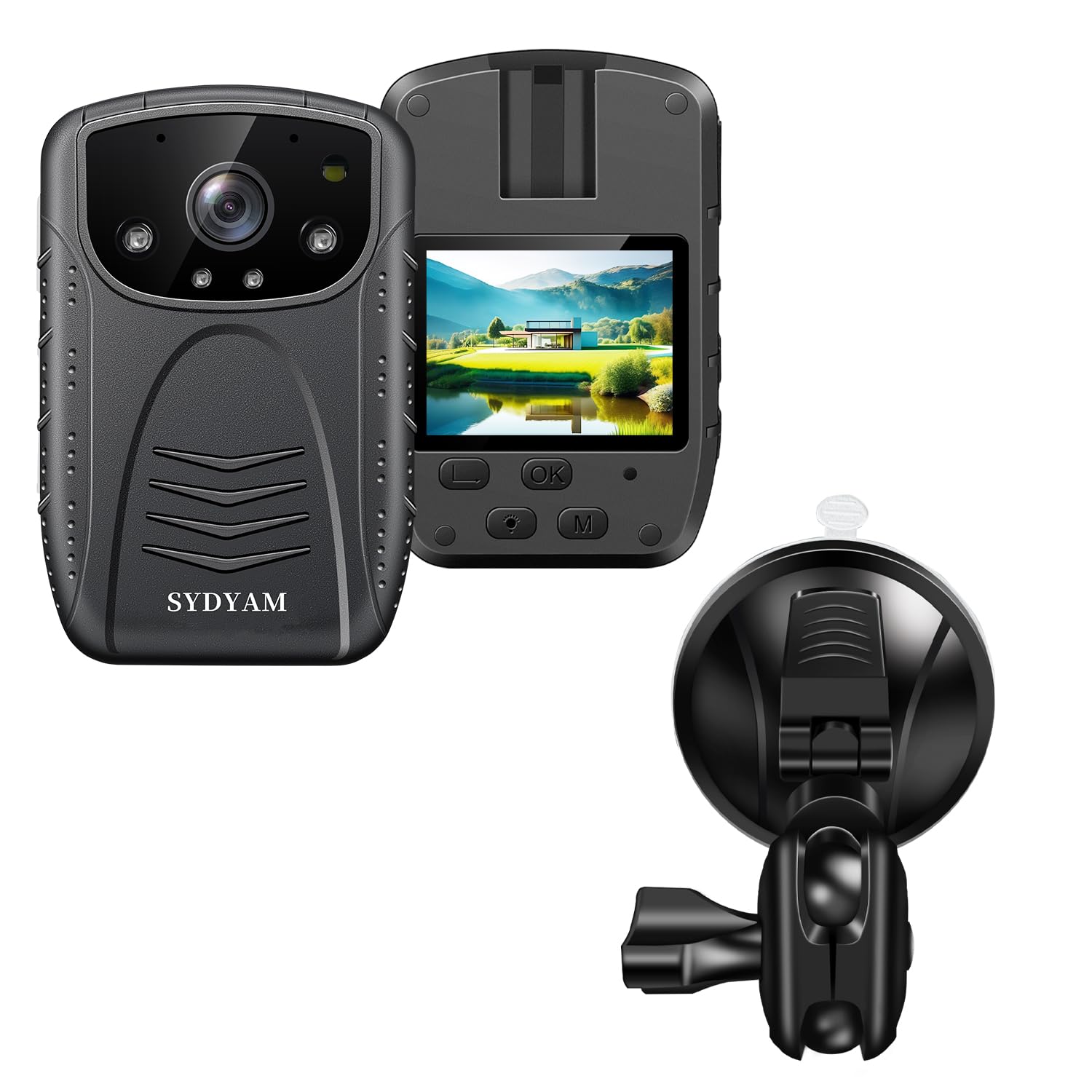 SYDYAM 1296p HD Body Camera V6 Bundle with Car Suction Cup Holder
