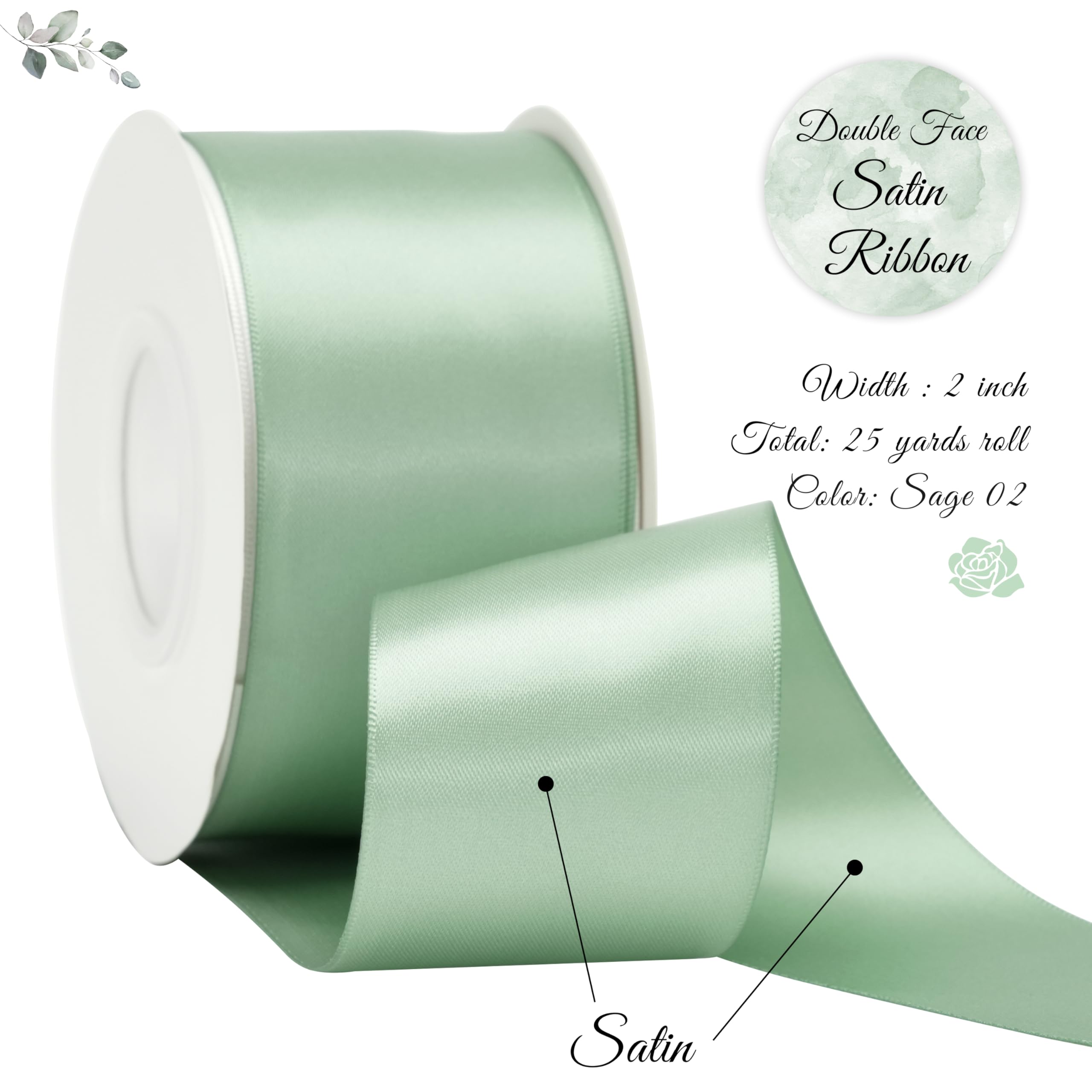 Amazon.com: DINDOSAL Sage Green Satin Ribbon 2 Inch x 25 Yards