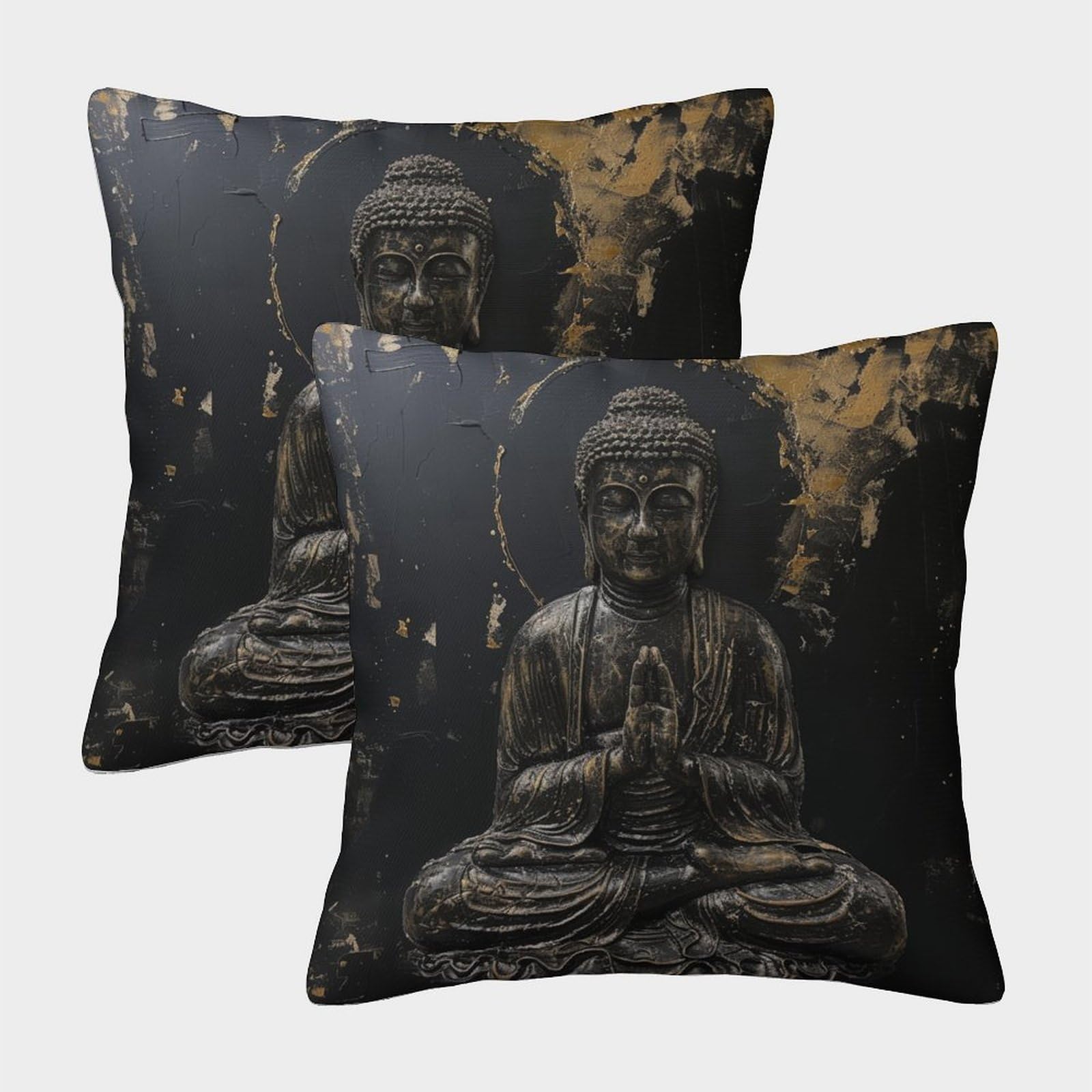 LeHuaiMa Buddha Statue Cushion Cover Set of 2 Decorative Machine Washable Pillowcases Square Pillow Cases with Invisible Zipper Cushion Covers For Livingroom Sofa Bedroom Throw Pillow Cases 45x45cm