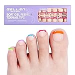 French Tip Toe Nail Tips Press on, Gellen Toe Nail Press ons Short Brighter Pastel, Chip-free Soft Gel Toe Nail Tips Full Cover Pre-designed for Fast Pedicure, 15 Sizes 150pcs Summer Fake Toenails