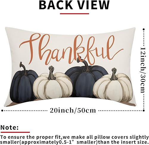 Miniatura 3 de Juego de 2 fundas de almohada de calabazas azules y blancas decorativas de otoño de 12 x 20 pulgadas, juego de 2 fundas de almohada de otoño de