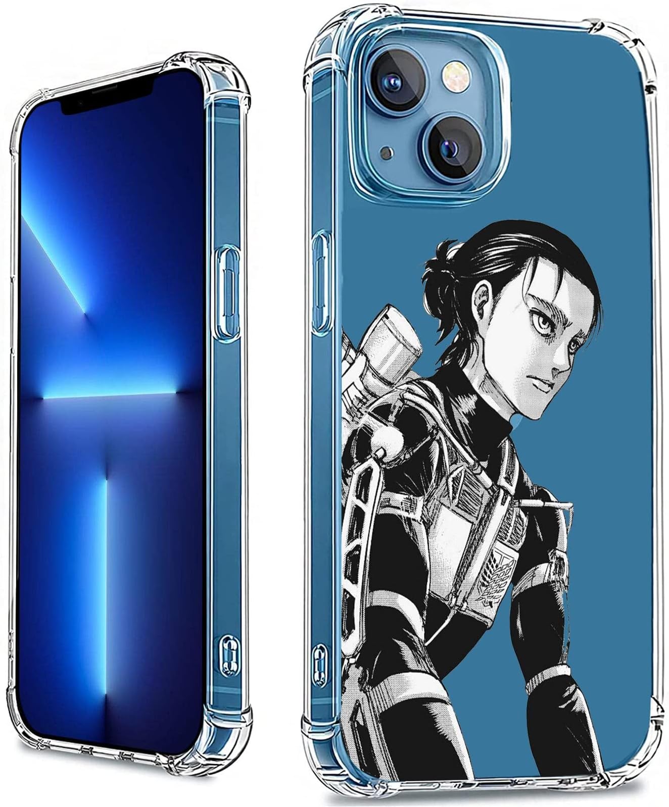 Anime Eren Jaeger Attack on Titan Transparent TPU Bumper Clear Phone Case Cover with iPhone 7 8 Plus X XR XS Max 11 12 13 Pro Max Mini SE 2020 Case(iPhone 13,DD2188)