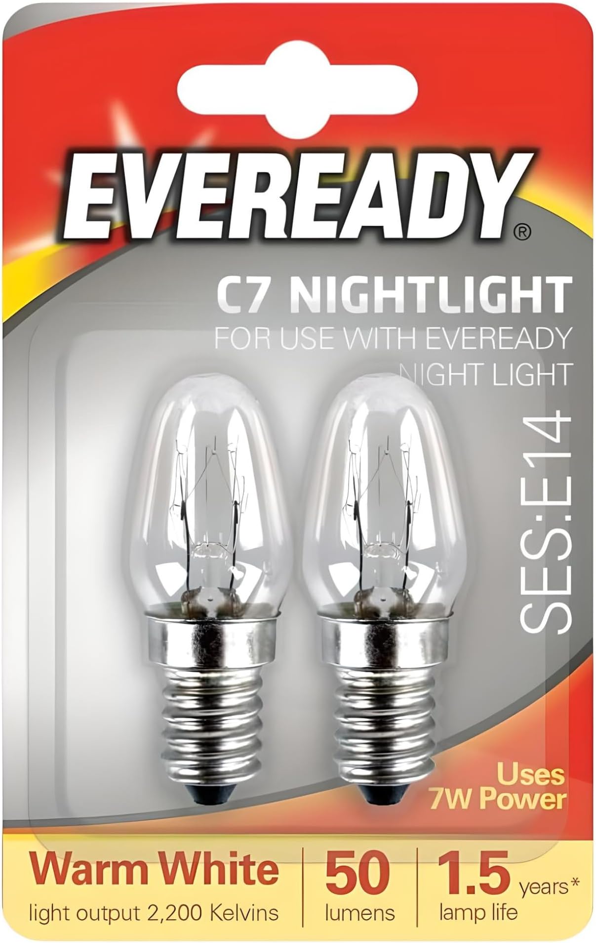 AMK® Eveready E14 Spare Night Light Bulb Pack of 2 7w SES Pygmy 14mm Screw Thread C7 Lamp Replacement Bulbs Warm White