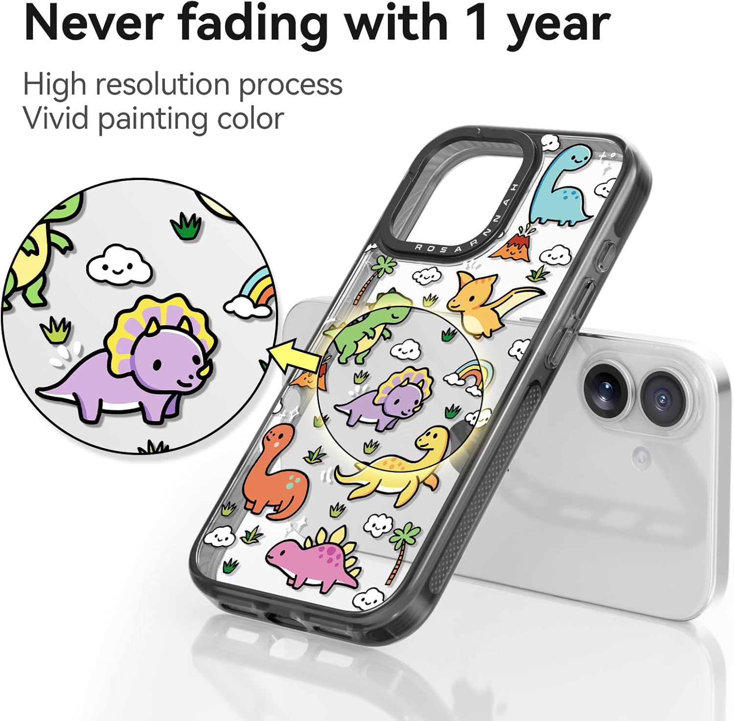 for iPhone 17 Case Cute - Durable Shockproof 6.6 ft Drop Impact Phone Case - Funny Dinosaur Land Design (6.3") Black - Image 5