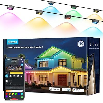 Govee Permanent Outdoor Lights 2, 150ft RGBIC Outdoor Lights with 108 LED Lights, IP67 Waterproof, 100 Scene Modes with 40lm White for Outdoor Decorations, Works with Alexa, Google Assistant, White