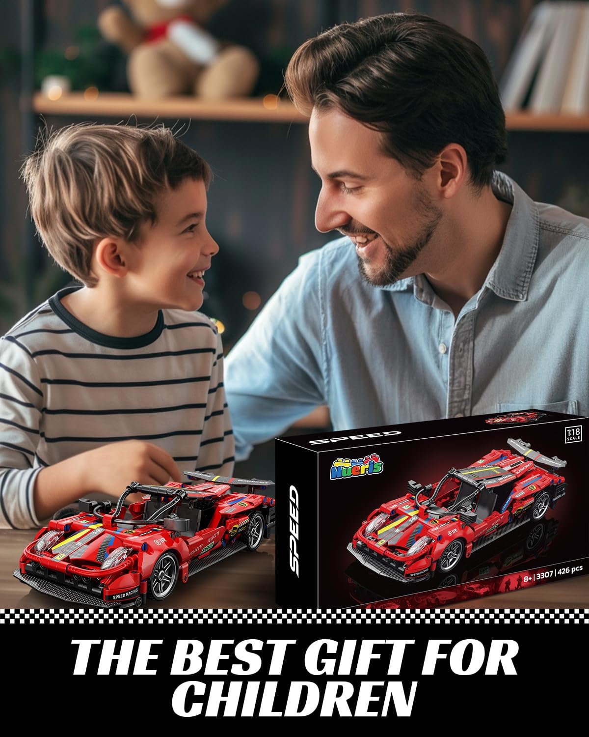 Nueris 1:18 Technic Super Sports Cars Model Sets - 426 PCS Red MOC Building Block Car Raceing Engineering Toys - Gift Idea for Adults Boys Girls for Play and Display Collection