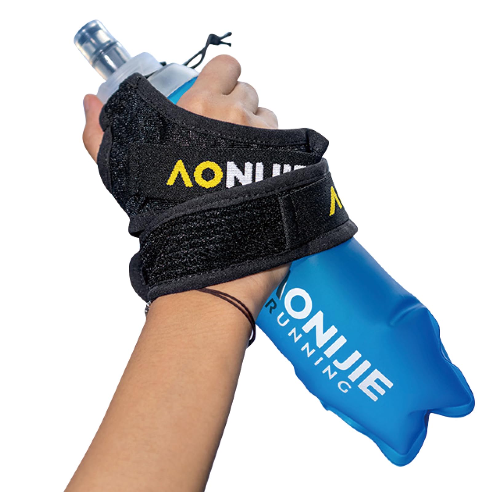 TRIWONDER Handheld Running Water Bottle with Hand Strap Lightweight Sports Hydration for Jogging Hiking Cycling Outdoor Fitness (Black - 500ml)
