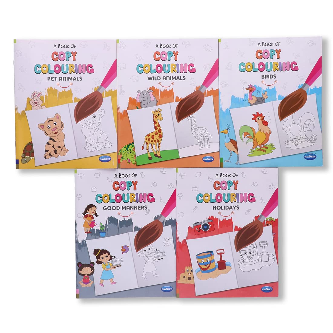 Navneet A Book of copy colour - Themes - Birds, wild Animals, Pet Animals, Good Manners, Holidays