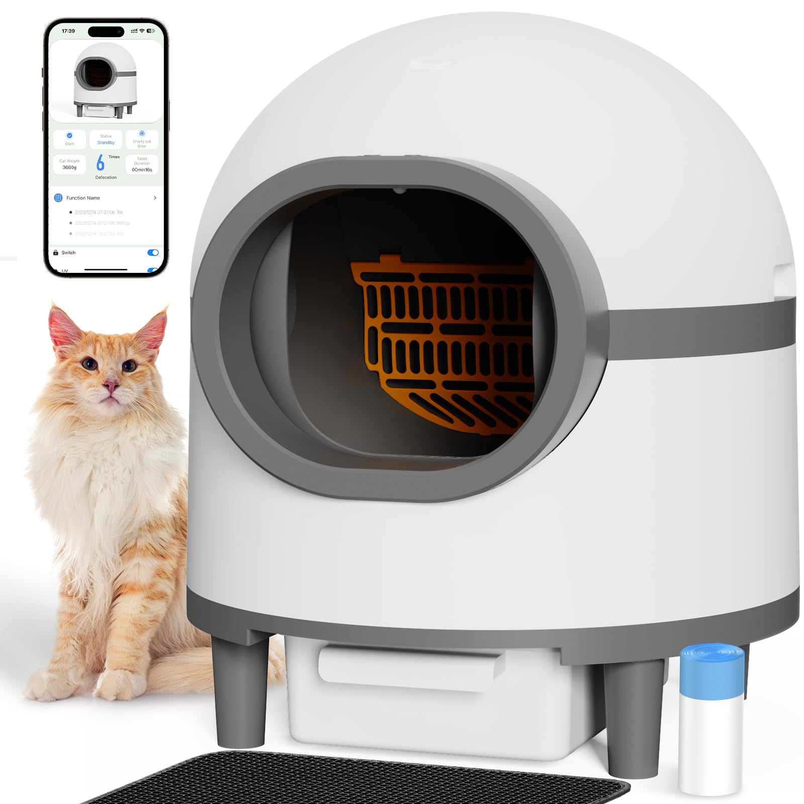 Cat Litter Box Automatic Cleaning, Litter Box with Smart APP Control for Multiple Cats, Anti
