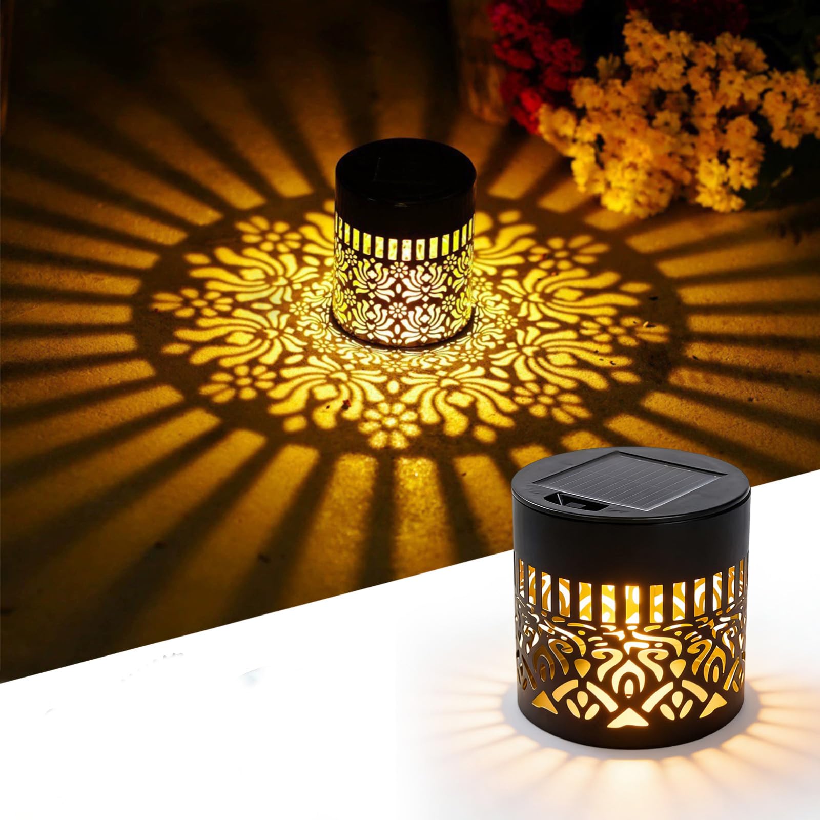 ELMVAR Solar Mandala Wall Light, 2026 New Solar Mandala Lights Outdoor, Waterproof Fence Light, Shadow Projection Landscape Lighting for Garden Post Patio Backyard Yard Decor (Mandala)