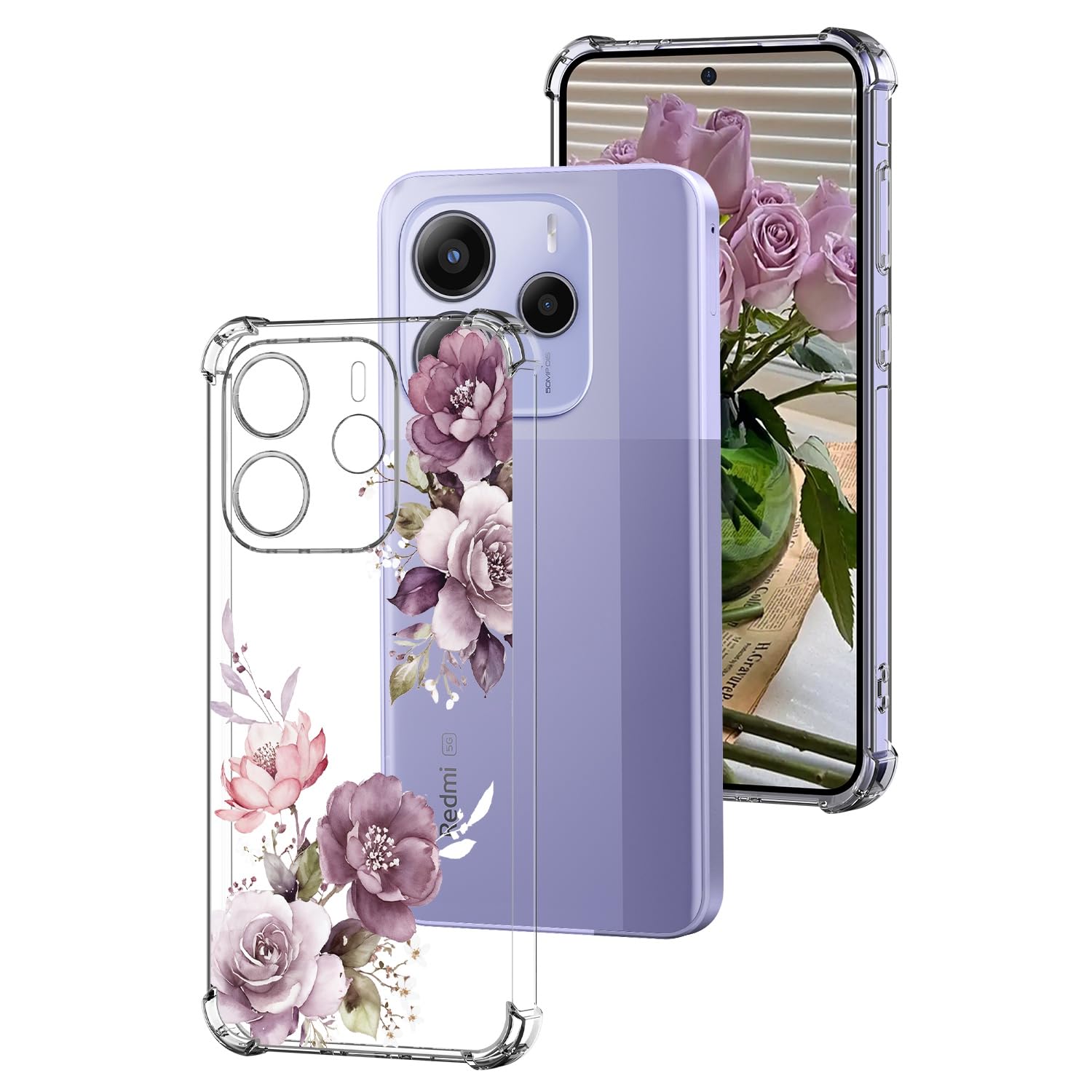 DiaryTown Cover per Xiaomi Redmi Note 14 5G Motivo Bello Trasparente Ultra Sottile Morbida TPU Custodia