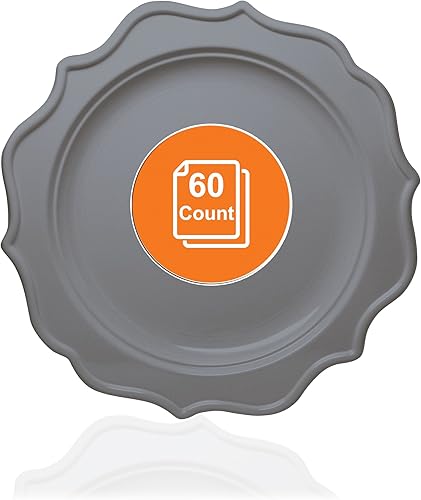 Tiger Chef 60 unidades, borde festoneado desechable de plástico redondo para fiesta, incluye 60 platos de cena de plástico duro, sin BPA, para baby