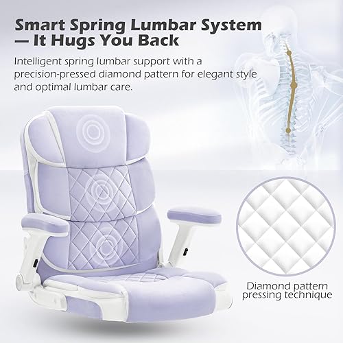 Miniatura 4 de SEATZONE Silla de oficina ergonómica de tela de terciopelo, sillas ejecutivas de escritorio para computadora, pequeñas y bonitas sillas de trabajo