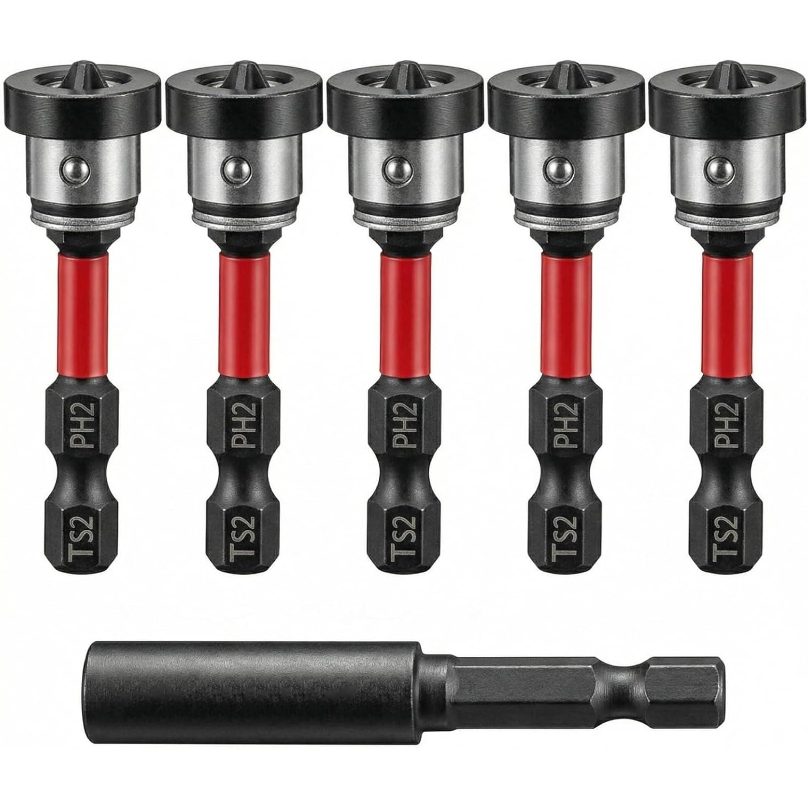 5 szt. Wiertła do płyt kartonowo-gipsowych 1/4" Hex z regulowaną głębokością PH2 Bit pozycjonujący adapterem Zestaw przedłużek(6 Pcs)