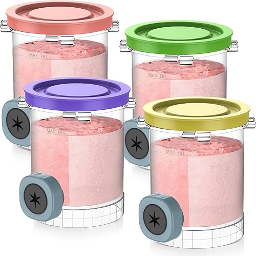 Omnikit Recipientes de repuesto para pintas y tapas de crema ninja, paquete de 4, vasos de 16 onzas compatibles con la máquina de helados serie Omnikit Recipientes de repuesto para pintas y tapas de crema ninja, paquete de 4, vasos de 16 onzas compatibles con la máquina de helados serie