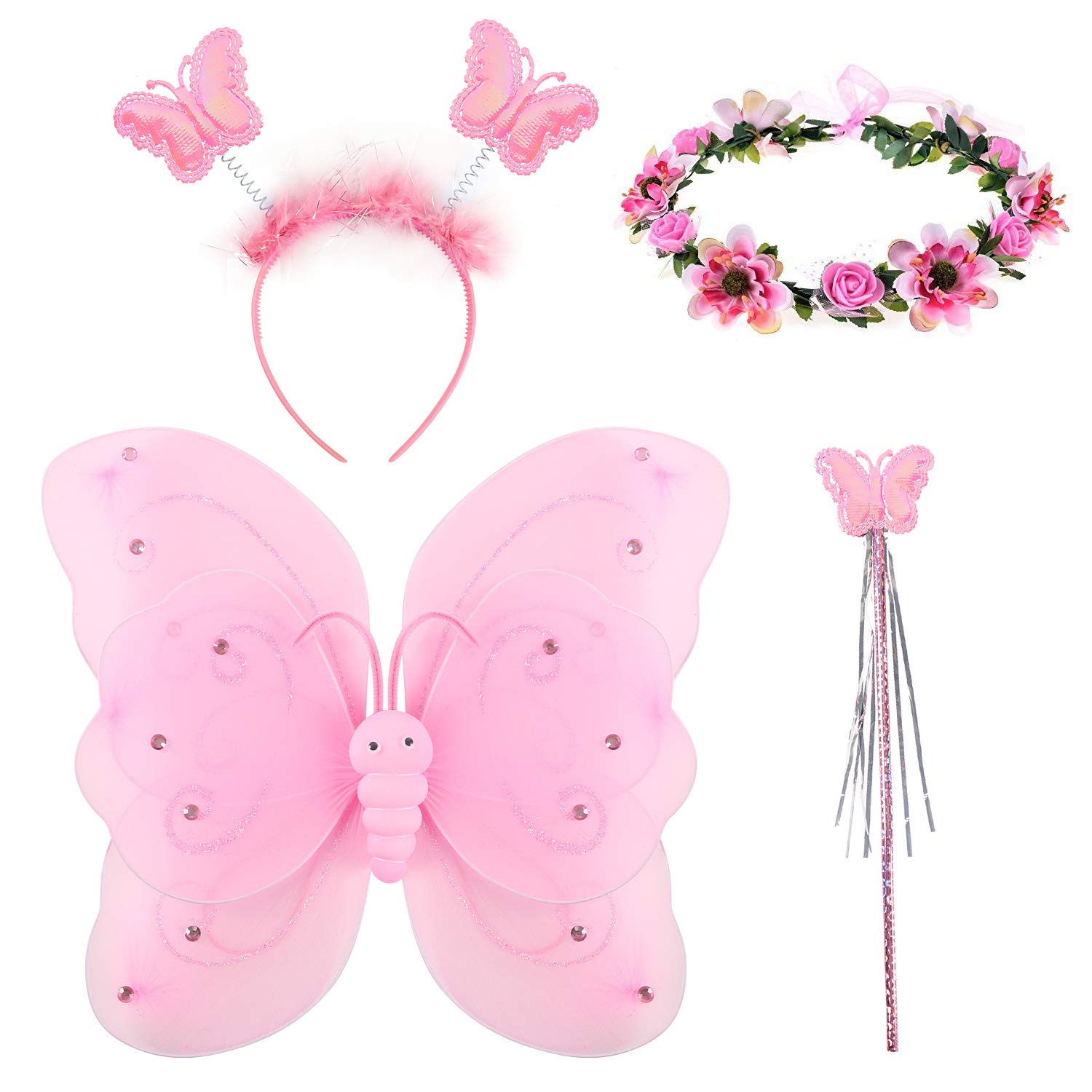 Set De Disfraz De Mariposa Para Niñas – Alas, Diadema Y Máscara, Para Halloween Y Carnaval