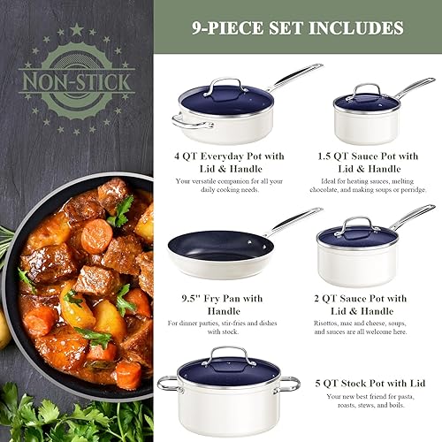 Miniatura 2 de Nuwave 9pc Cookware Set Healthy Duralon Blue Ceramic Nonstick Coated, Diamond Infused Scratch-Resistant, PFAS Free, Oven Safe, Induction Ready &