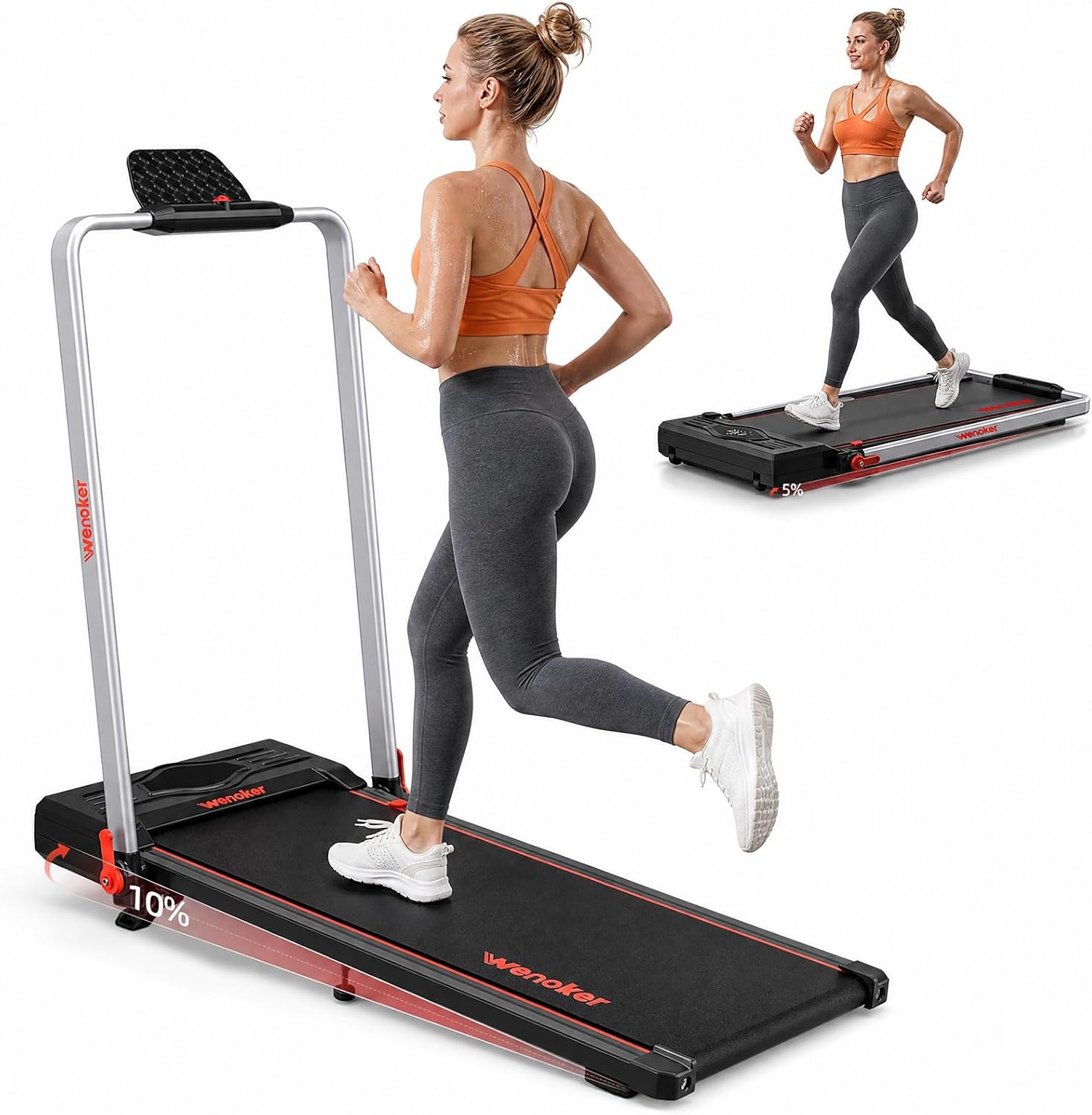 Wenoker Walking Pad with Handle Bar, Compact Quiet Walking Pad Under Desk