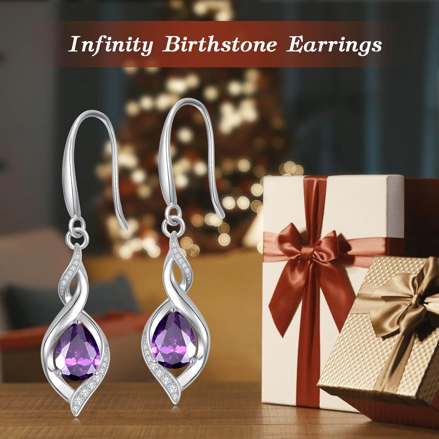 HPQQ Birthstone Earrings for Women 925 Sterling Silver Infinity Love Jewelry Birthday Mothers Day Gifts for Mom Wife Her
