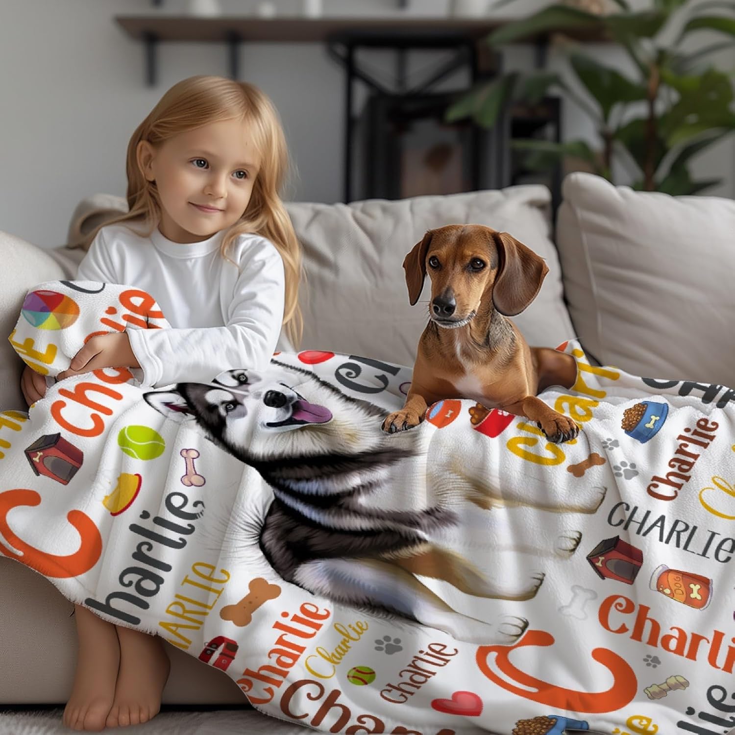Personalized Dog Blanket Gifts for Pet Lovers, Custom Pet Name Blanket, Ultra Soft Customized Puppy Throw Blanket for Couch Bed Travel, Siberian Husky - Image 3