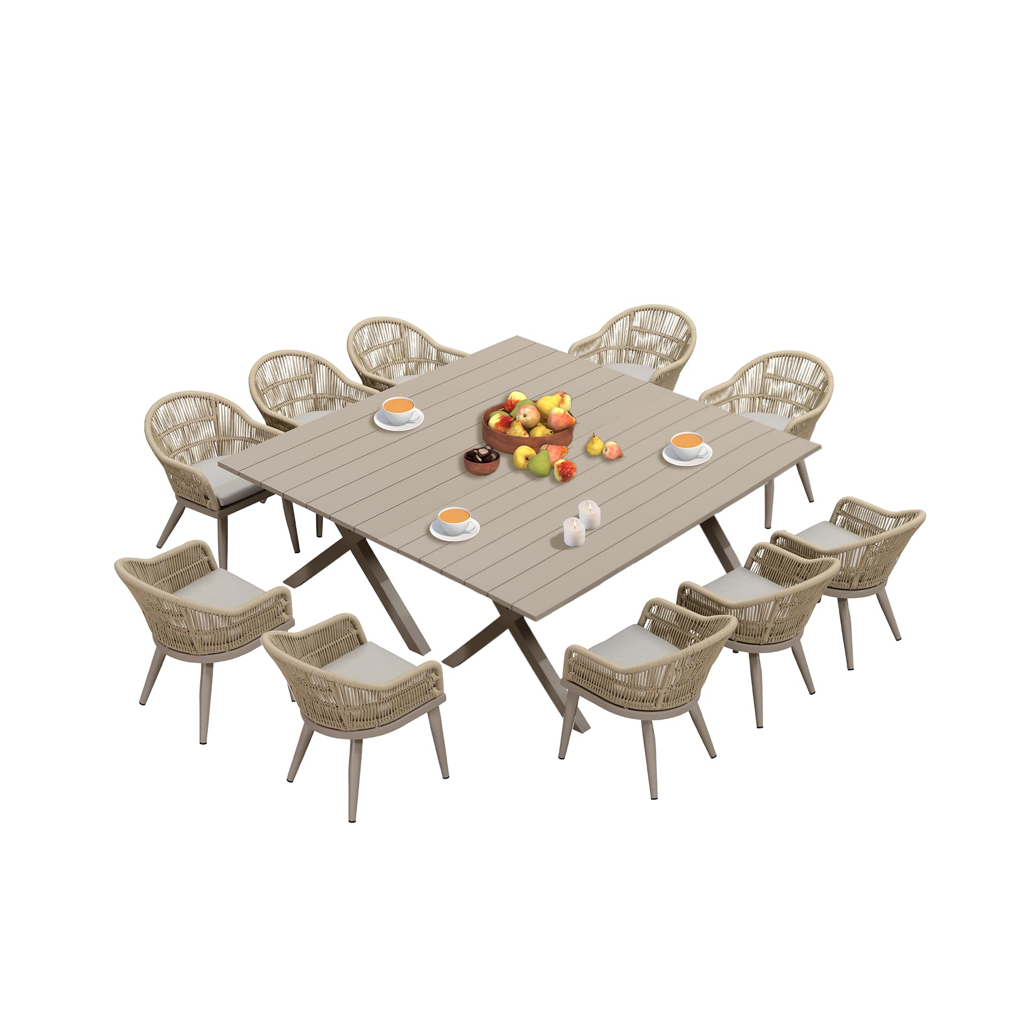 PURPLE LEAF 12 Pieces Outdoor Dining Set with PE Rattan Chairs, Champagne