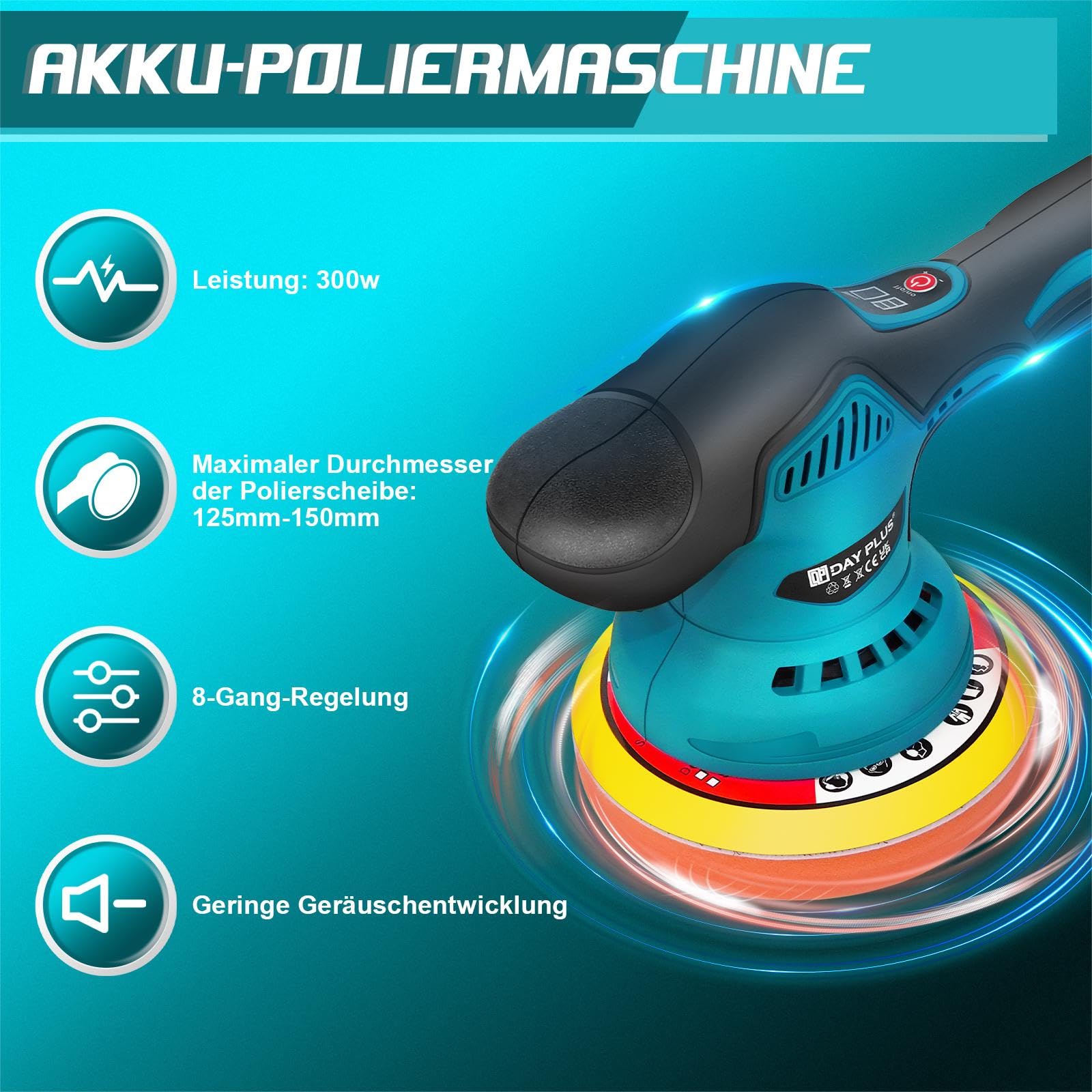 Polisseuse sans fil, avec 2 batteries 2000 mAh et chargeur, portable pour l'entretien de la voiture, 8 vitesses variables, pour polir et cirer