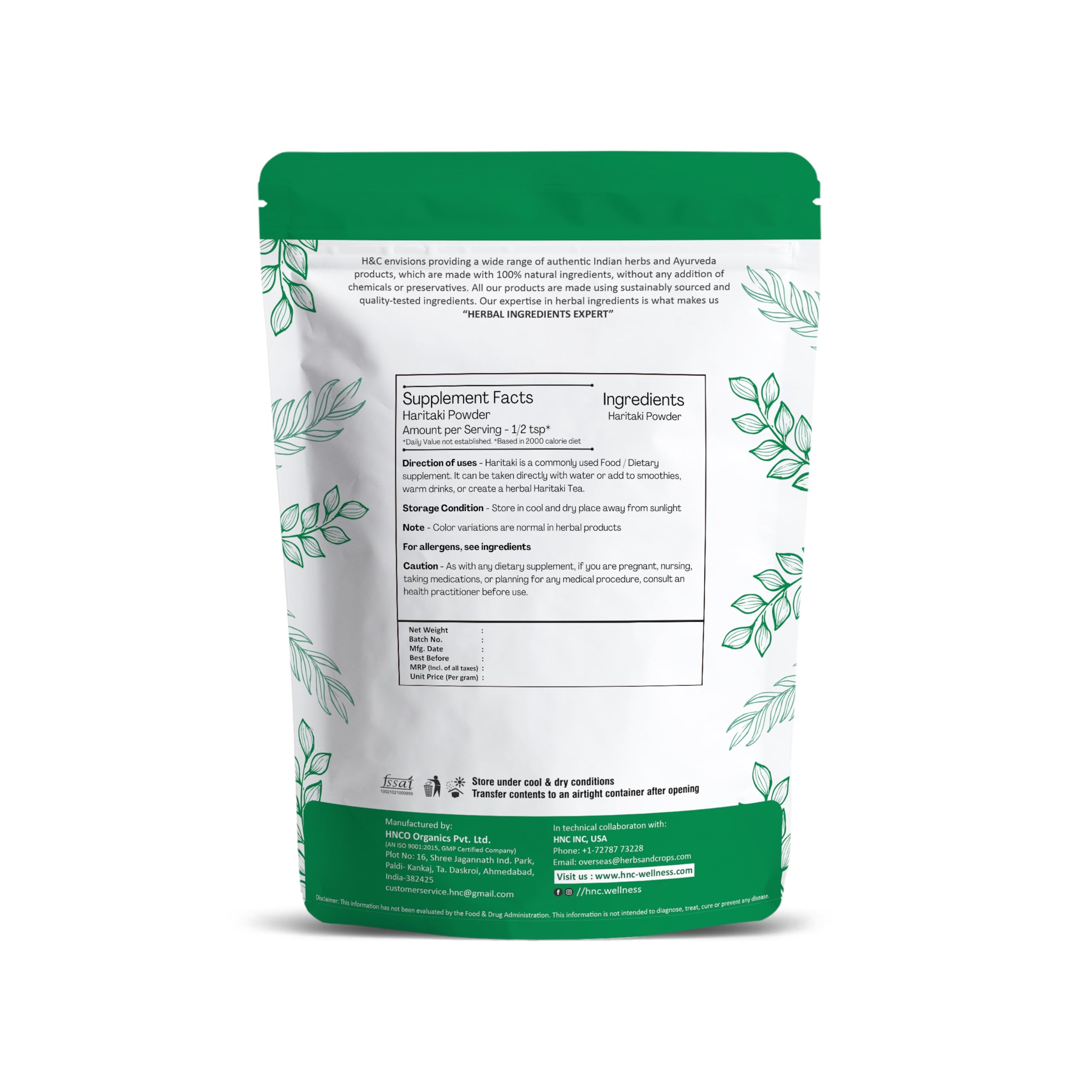 H&C Natürliches Haritaki-Pulver (Terminalia Chebula) – 227 g | für gute Verdauung