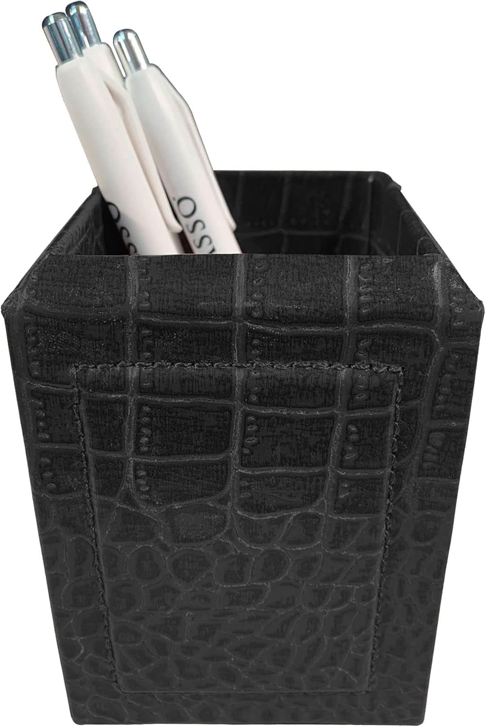 Dacasso Black Crocodile Embossed Leather Pencil Cup