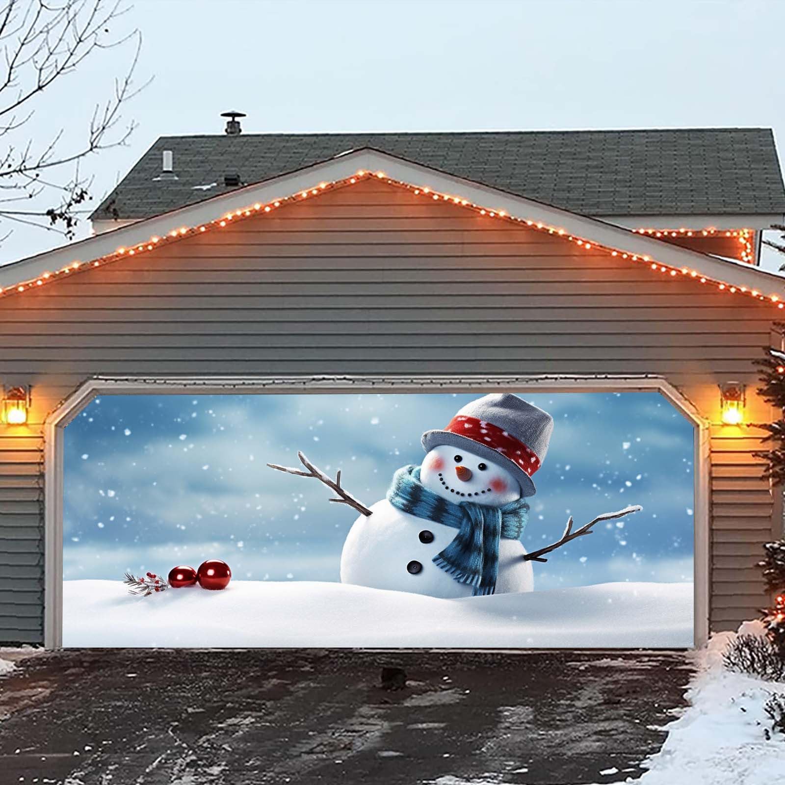 Cartel de graduación de Navidad, decoración de puerta de garaje, pancarta de Navidad, cubierta mural, 7 x 16 pies, letrero grande de muñeco de nieve para fiestas de vacaciones
