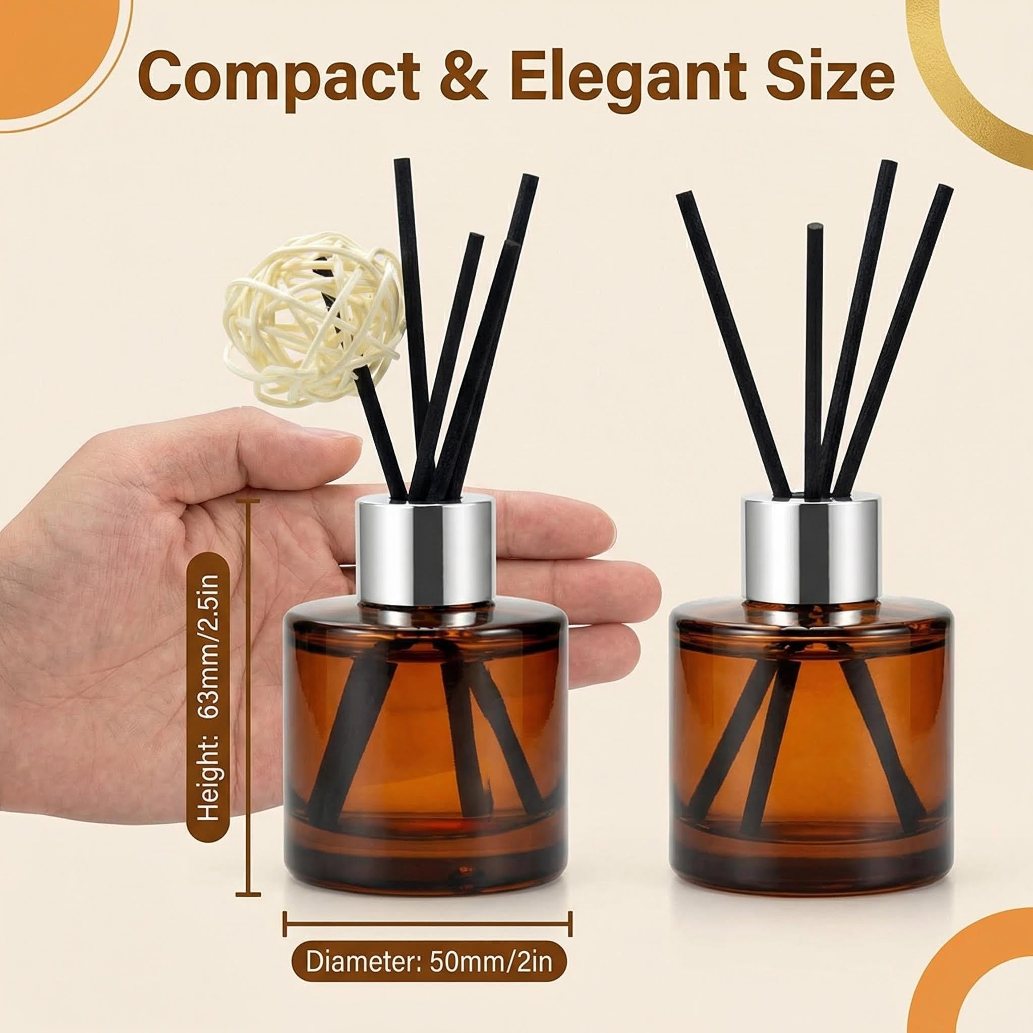 2 botellas difusoras de vidrio vacías de 50 ml, frascos difusores de aceites esenciales, aromaterapia, accesorios de fragancia, uso para bricolaje, juego de varillas difusoras de varillas de