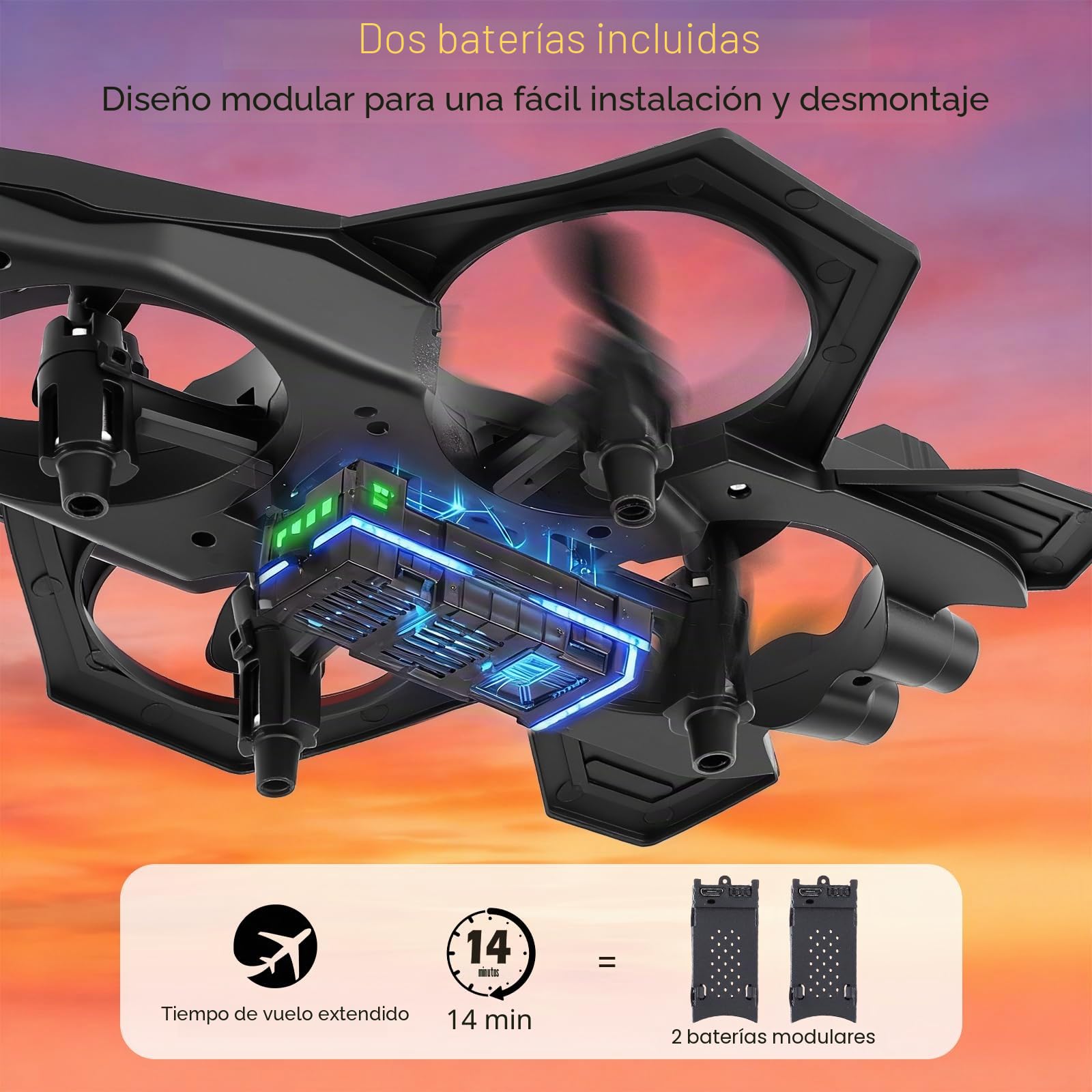 Avión Teledirigido 2.4 GHz Con Giroscopio De 4 Ejes, Luces LED, 2 Baterías Para 14 Min De Vuelo, Ideal Para Principiantes, Niños Y Adultos – Color Azul