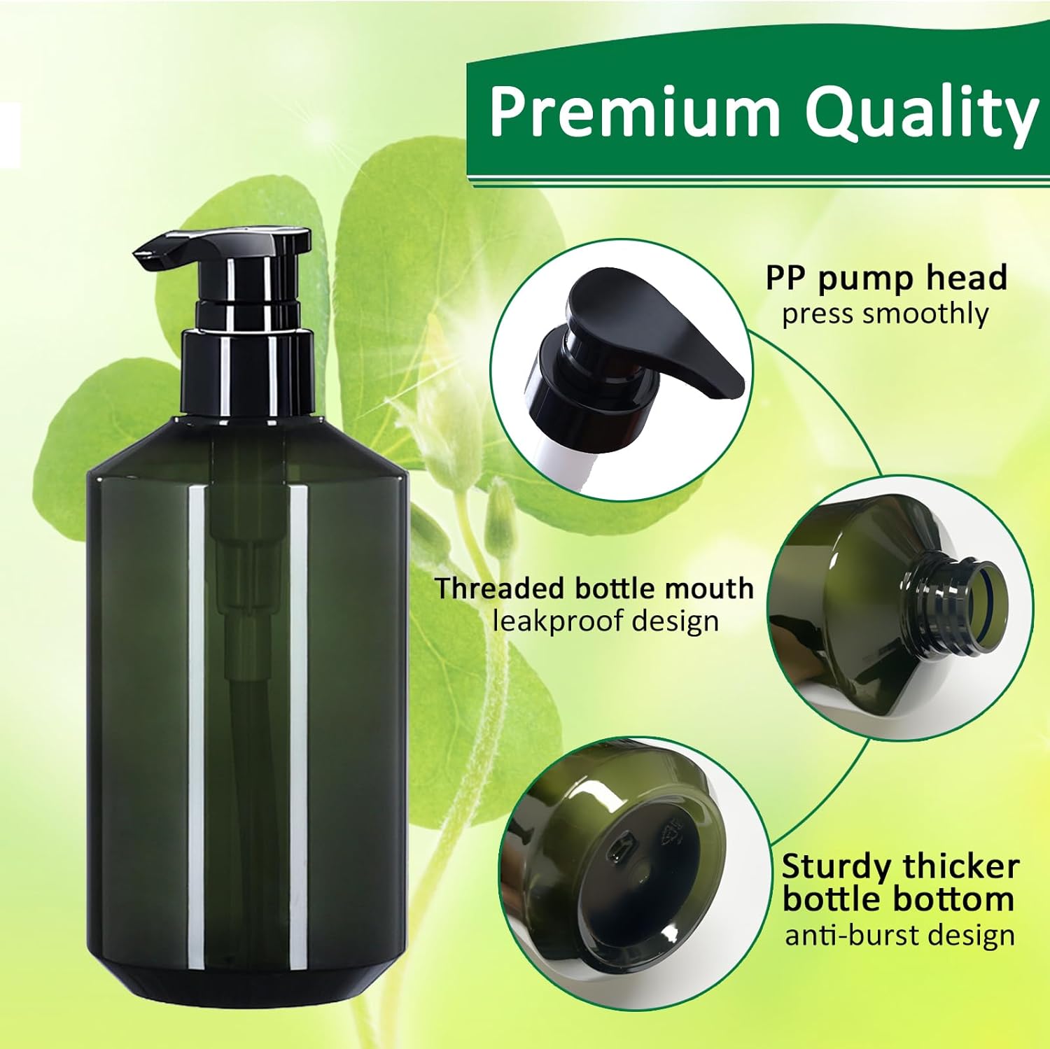 2Pcs 300ML Empty Pump Bottles Dispenser, Refillable BPA-Free Plastic Lotion Pump Bottle Portable Shampoo Hand Pump Dispenser Durable Body Wash Travel Container for Kitchen Bathroom (Green)