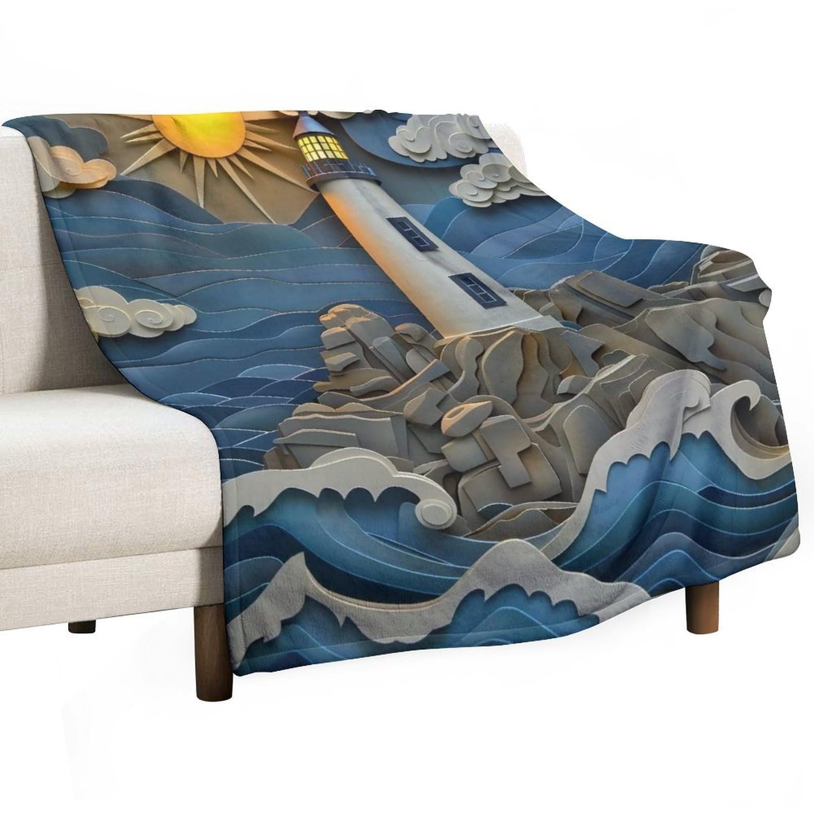 YHGSREUOH Papercut Lighthouse 02 Flannel Blankets Fleece Soft Throw Lightweight Plush Gifts for Couch, Bed, Cozy Sofa Plush, Chair, Lovers 80x100cm(30x40in)