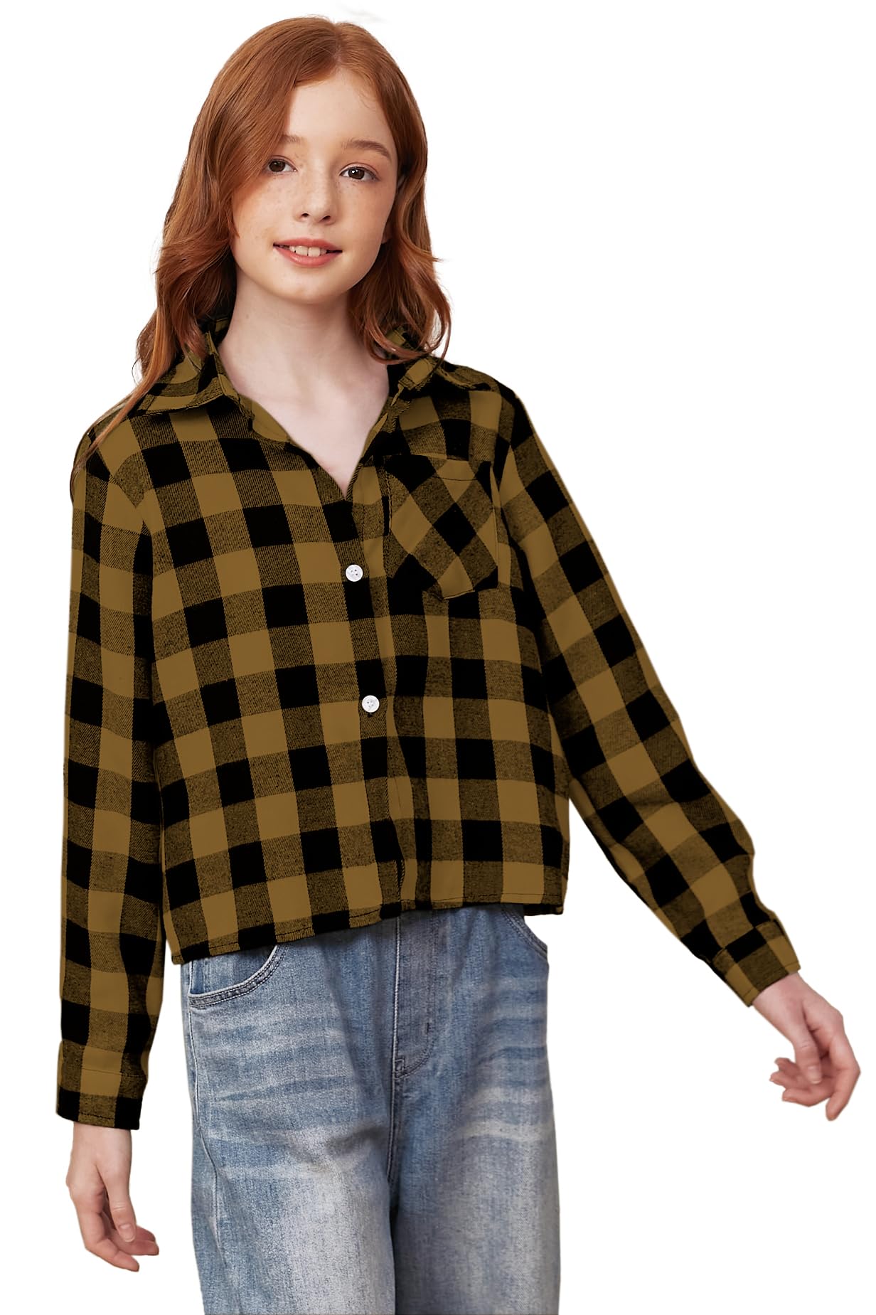 SANGTREE Womens and Girls Long Sleeve Flannel Shirt Plaid Button Down Shirt