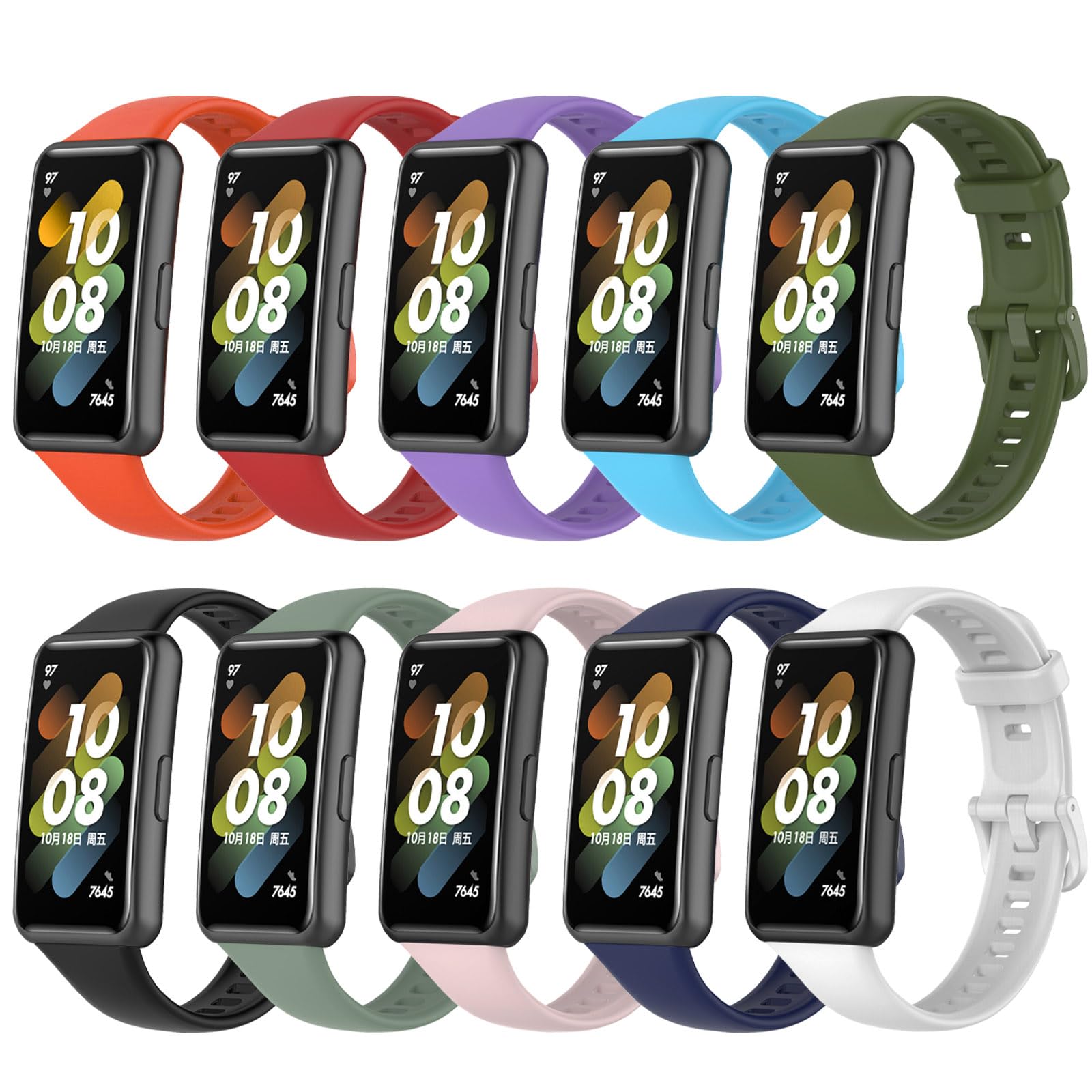 Z.DuDuZAZA Bands Compatible with HUAWEI Band 7 (2022) Smartwatch, 10 Pack Soft Silicone Strap Replacement Wristbands for Women Men