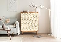 myforHD Öntapadós Tapéta Arany Legyező Mintával - Modern PVC Bútorfólia 44 cm x 600 cm - Vízálló Vinyl Dekorációs Film Fiókokhoz, Polcokhoz 2