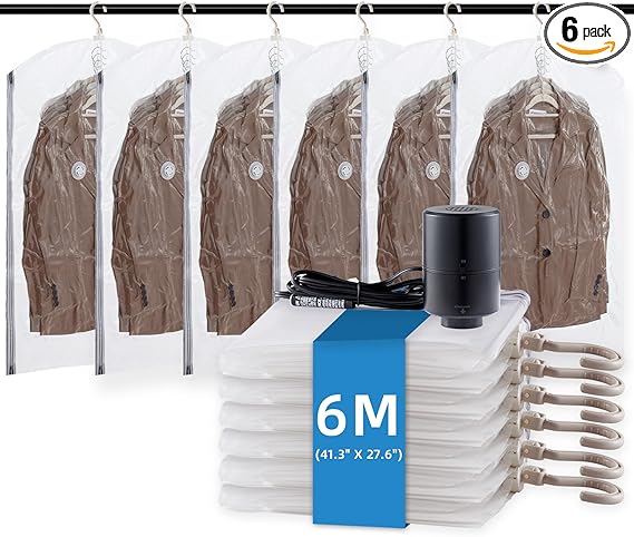 TAILI Hanging Vacuum Storage Bags with Electric Pump, Vacuum Seal Bags for Clothing Travel, Space Saver Closet Organizer