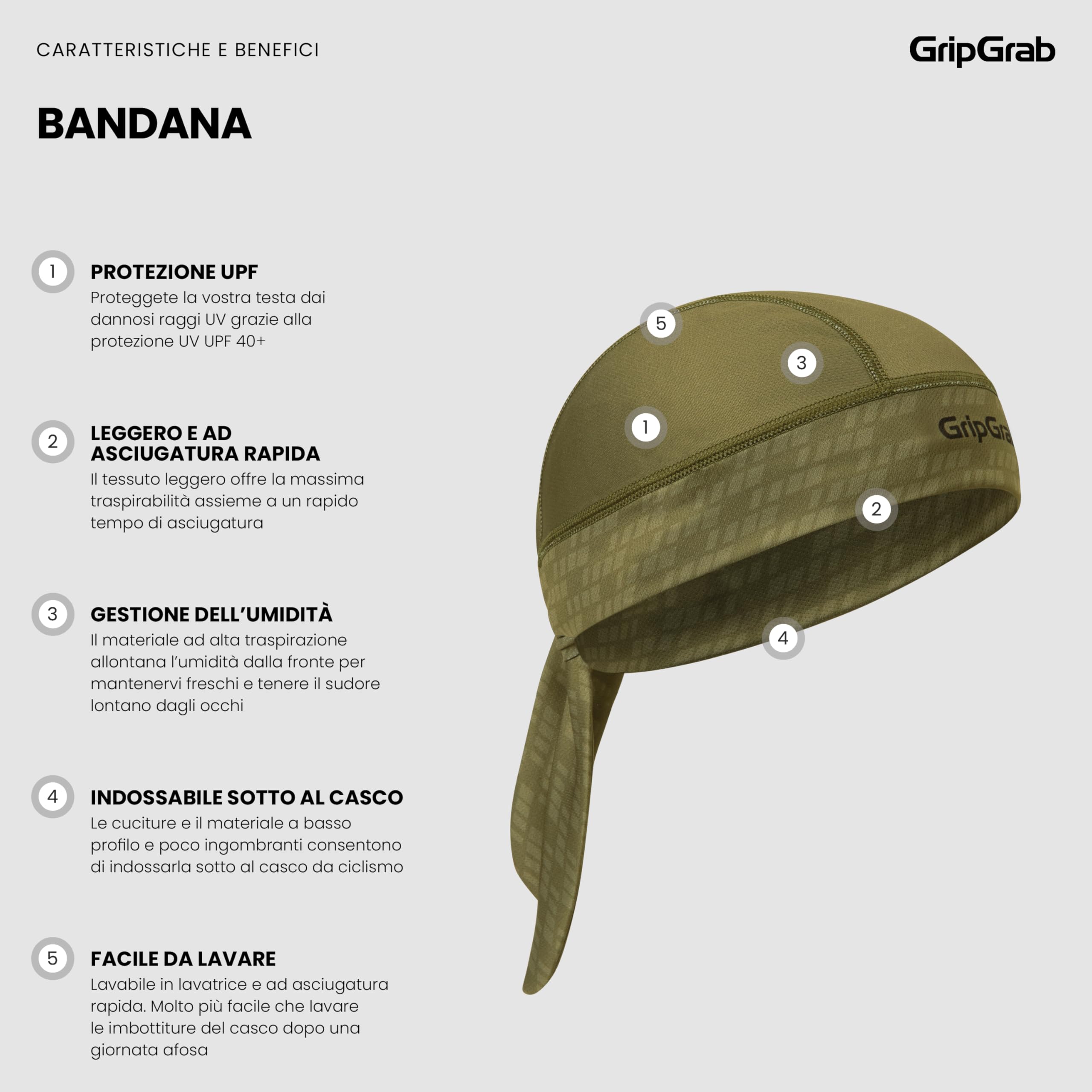 GripGrab Bandana Protezione dai Raggi UV Sottocasco Estivo Ciclismo Copricapo Bici MTB Fascia Antisudore Traspirante